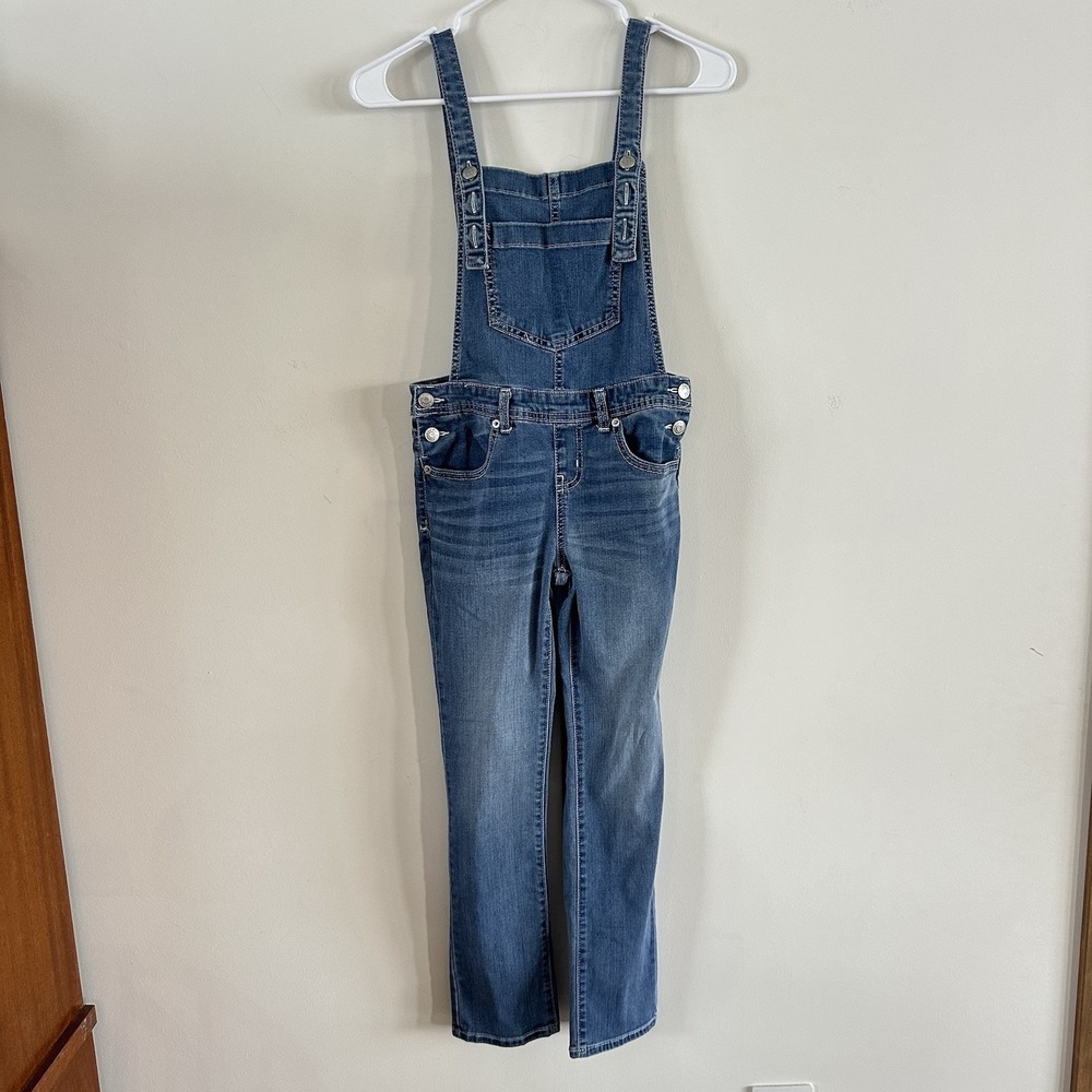 Girls Cat‎ & Jack Bib Overalls Medium 7/8 Blue Jean Super Stretch Straight